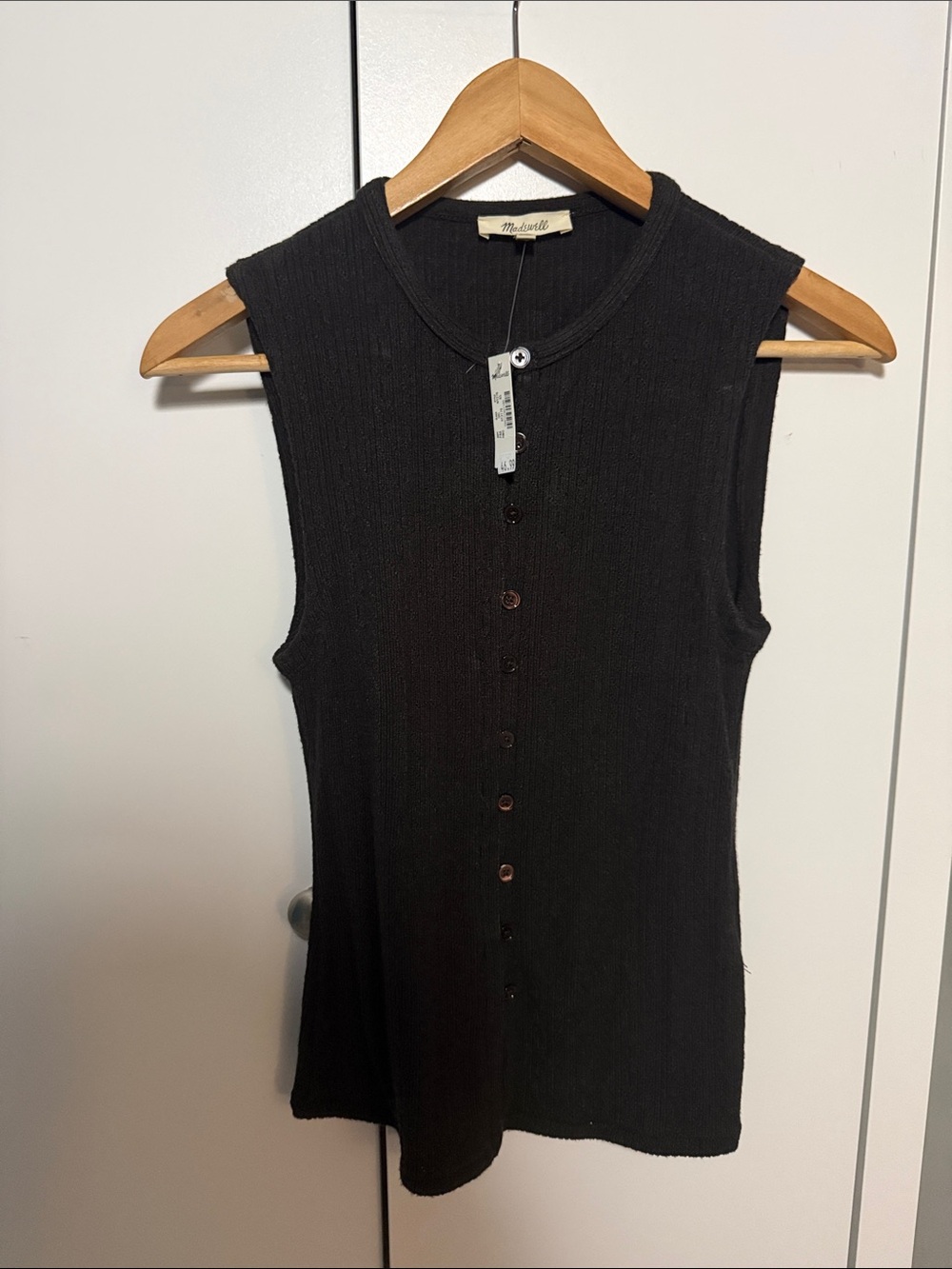Madewell Black Ribbed Button-Front Sleeveless Tank